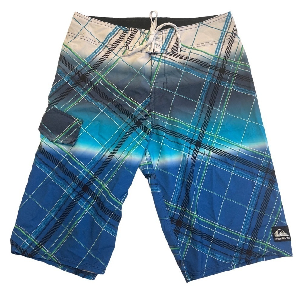 Quicksilver Men's Blue Striped Pocket Hybrid Board Shorts Swimwear Size …